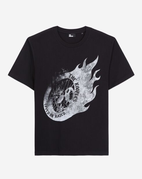 T-Shirt avec sérigraphie Flaming wheel noir