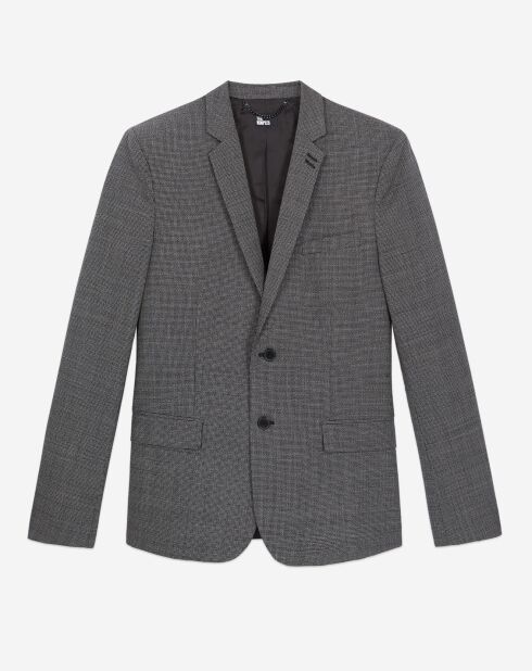 Zwart colbert met micropatroon van 100% wol