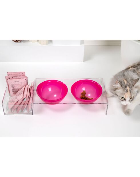 Gamelle I-Pet transparent/fuchsia - 52x19xH9 cm