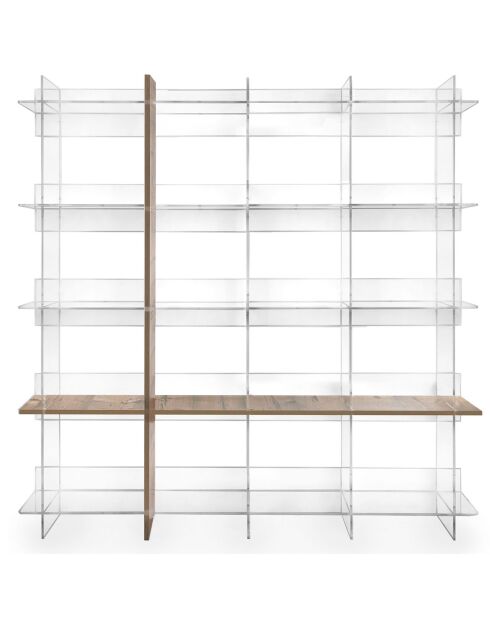 Bibliothèque Cielo transparent/bois de chêne - 180x30.5xH180 cm