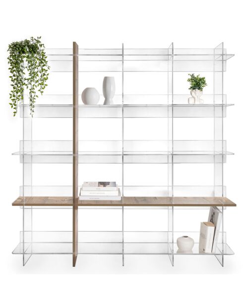 Bibliothèque Cielo transparent/bois de chêne - 180x30.5xH180 cm
