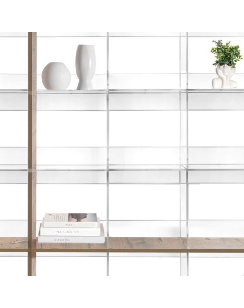Bibliothèque Cielo transparent/bois de chêne - 180x30.5xH180 cm