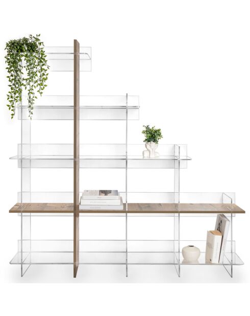 Bibliothèque Etra transparent/bois de chêne - 180x30.5xH180 cm