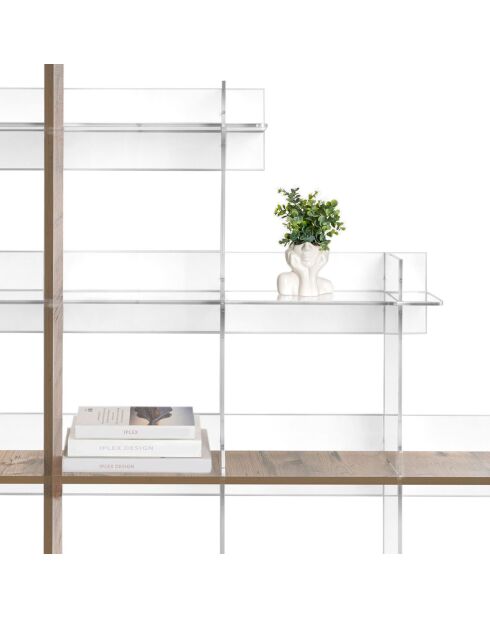 Bibliothèque Etra transparent/bois de chêne - 180x30.5xH180 cm