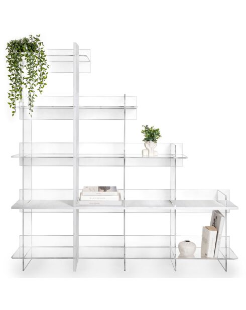 Bibliothèque Etra transparent/bois blanc - 180x30.5xH180 cm
