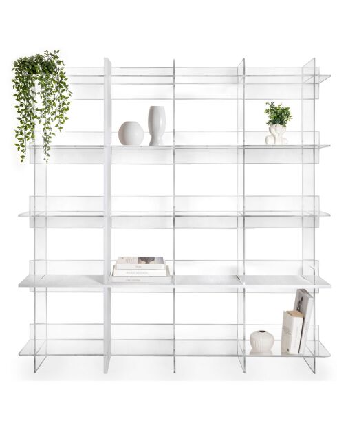 Bibliothèque Cielo transparent/bois blanc - 180x30.5xH180 cm