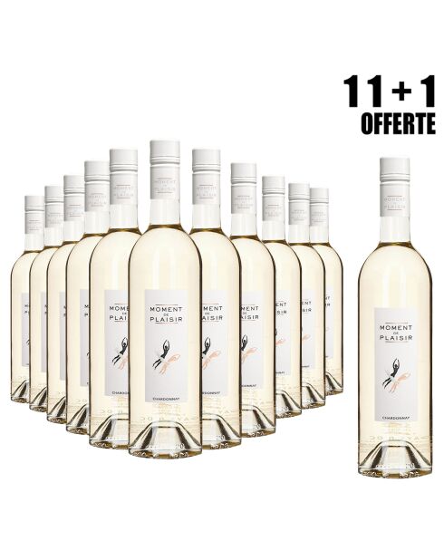 1 Lot de 11 Pays d'Oc Blanc Moment de Plaisir Cuvée Chardonnay 2024 J.M Aujoux + 1 OFFERTE 12x75cl