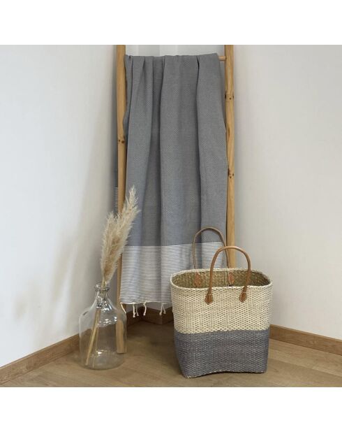 Fouta nid d'abeille traditionnelle Mikanda grise - 100x200 cm