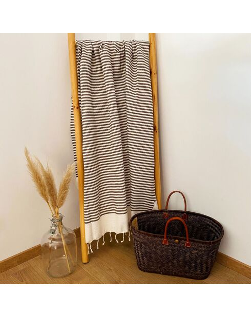 Fouta nid d'abeille traditionnelle Yadara beige - 100x200 cm