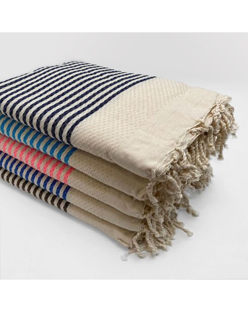 Fouta nid d'abeille traditionnelle XL Yadara bleue - 200x200 cm