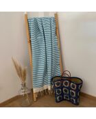 Fouta nid d'abeille traditionnelle XL Yadara bleue - 200x200 cm