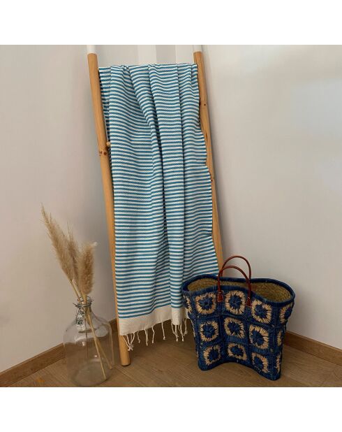 Fouta nid d'abeille traditionnelle XL Yadara bleue - 200x200 cm
