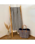 Fouta nid d'abeille traditionnelle XL Yadara bleue - 200x200 cm