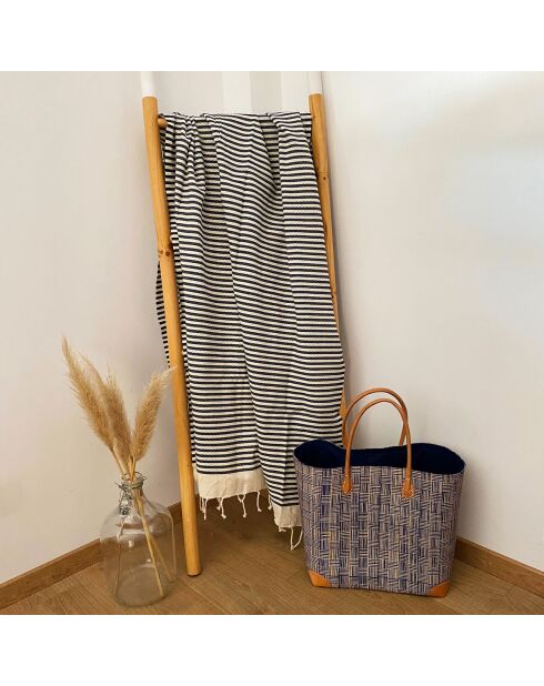 Fouta nid d'abeille traditionnelle XL Yadara bleue - 200x200 cm