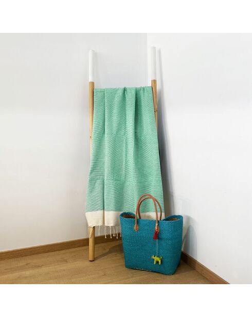 Fouta nid d'abeille traditionnelle XL Athena bleue - 200x200 cm