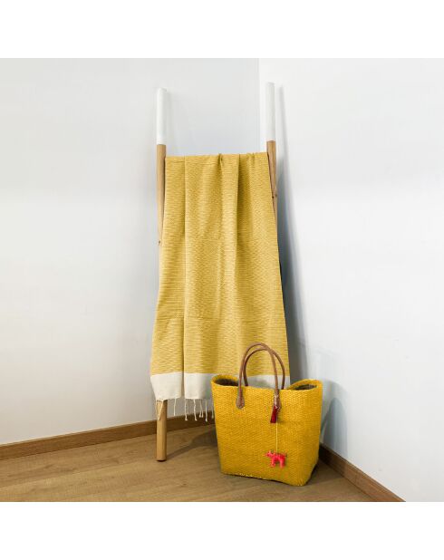 Fouta nid d'abeille traditionnelle XL Athena jaune - 200x200 cm