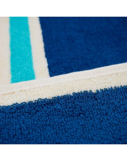 Serviette de plage éponge velours Jacquard bleue - 100x175 cm