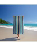 Serviette de plage éponge velours Jacquard bleue - 100x175 cm