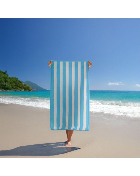 Serviette de plage éponge velours Jacquard bleue - 100x175 cm