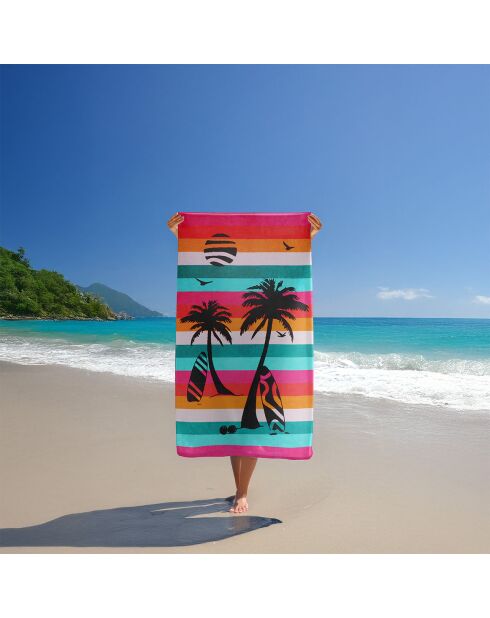Serviette de plage éponge velours Jacquard multicolore - 95x175 cm