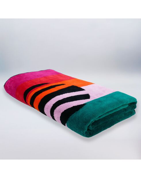 Serviette de plage éponge velours Jacquard multicolore - 95x175 cm
