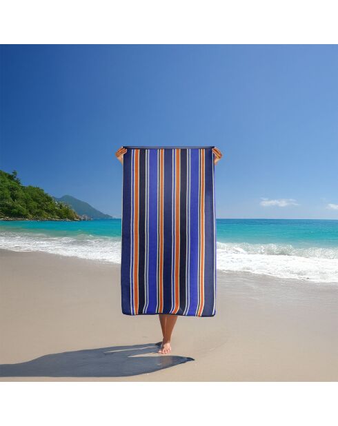 Serviette de plage éponge velours Jacquard bleue - 100x175 cm