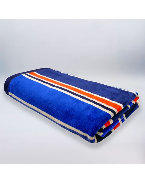 Serviette de plage éponge velours Jacquard bleue - 100x175 cm