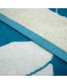 Serviette de plage XL éponge velours Jacquard bleue - 140x180 cm