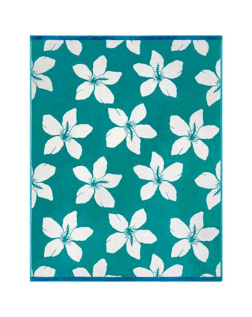 Serviette de plage XL éponge velours Jacquard bleue - 140x180 cm