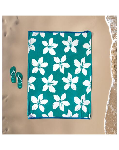 Serviette de plage XL éponge velours Jacquard bleue - 140x180 cm
