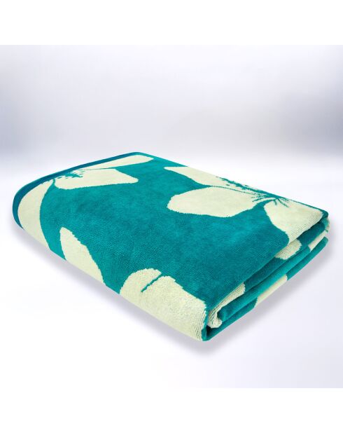 XL blauw jacquard fluwelen strandlaken van spons - 140x180 cm