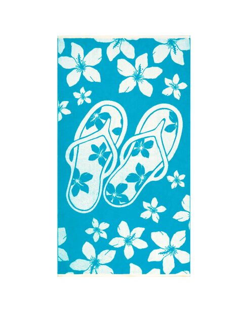 Serviette de plage éponge velours Jacquard bleue - 90x170 cm