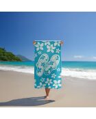 Serviette de plage éponge velours Jacquard bleue - 90x170 cm