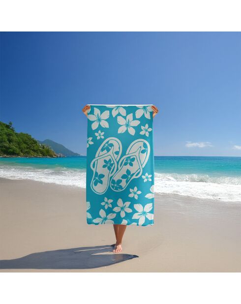 Serviette de plage éponge velours Jacquard bleue - 90x170 cm