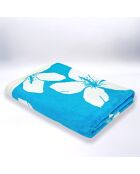 Serviette de plage éponge velours Jacquard bleue - 90x170 cm