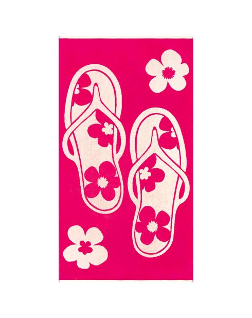 Serviette de plage éponge velours Jacquard rose - 90x170 cm
