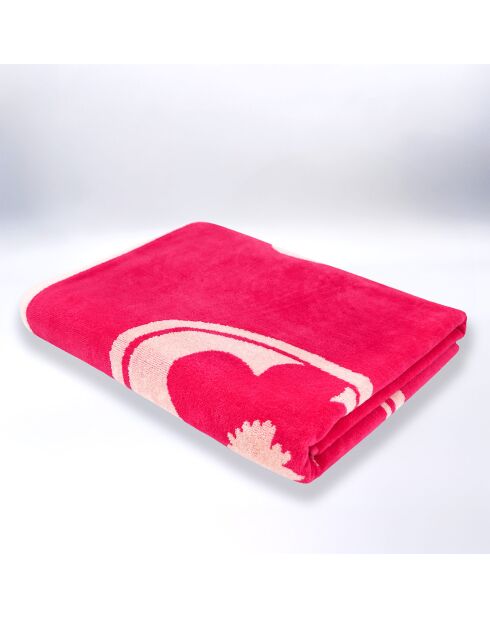 Serviette de plage éponge velours Jacquard rose - 90x170 cm