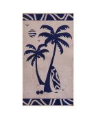 Serviette de plage éponge velours Jacquard beige - 90x170 cm