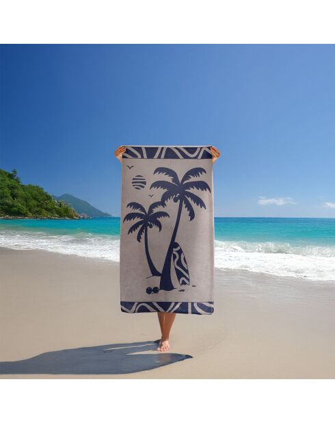 Serviette de plage éponge velours Jacquard beige - 90x170 cm