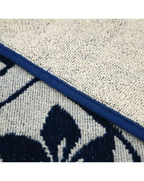 Serviette de plage éponge velours Jacquard bleue - 90x170 cm
