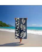 Serviette de plage éponge velours Jacquard bleue - 90x170 cm