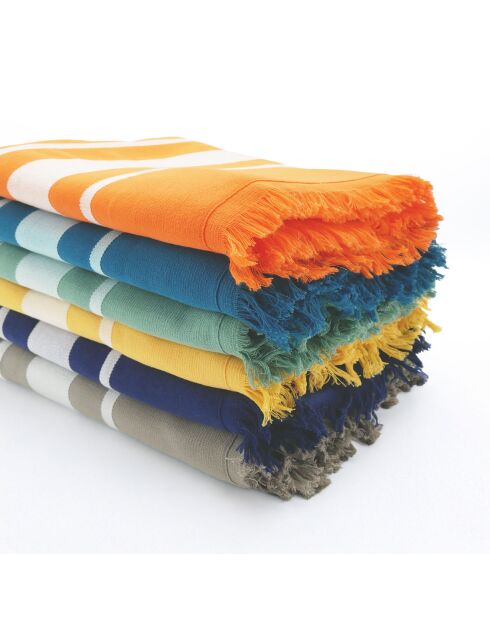Fouta doublée éponge Caraibes bleue - 90x170 cm