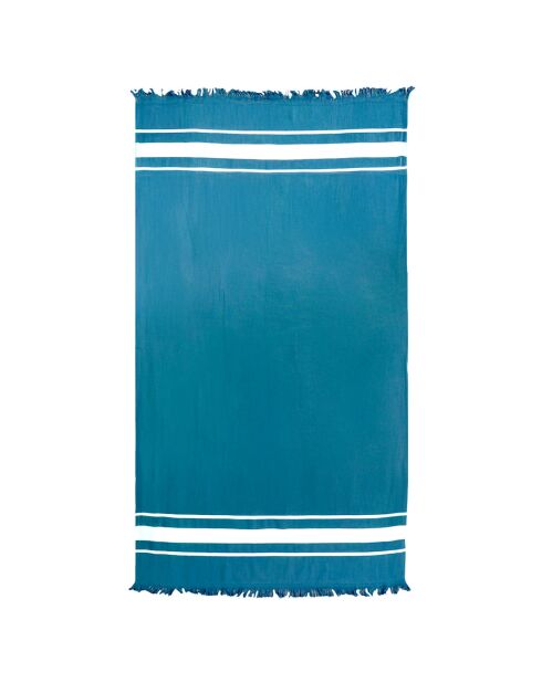Fouta doublée éponge Caraibes bleue - 90x170 cm