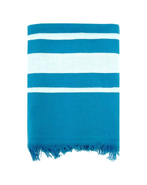 Fouta doublée éponge Caraibes bleue - 90x170 cm