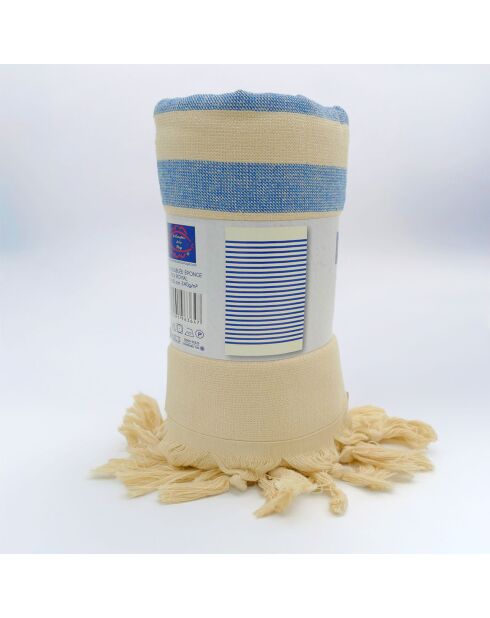 Fouta gevoerde Fidji blauwe spons - 90x160 cm