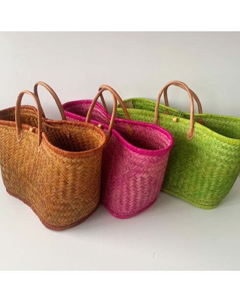 Panier artisanal de plage fibres naturelles Aravola marron - 55x25x30 cm