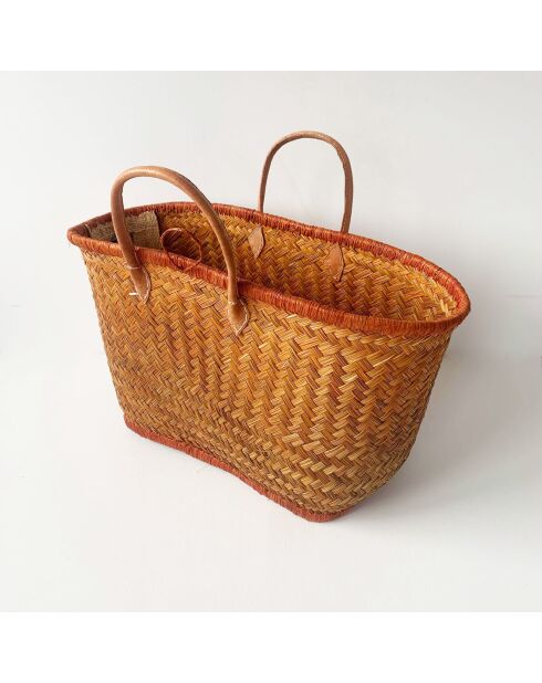 Panier artisanal de plage fibres naturelles Aravola marron - 55x25x30 cm