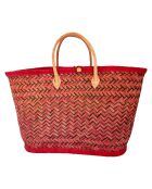 Panier artisanal de plage fibres naturelles Aravola rouge - 55x25x30 cm