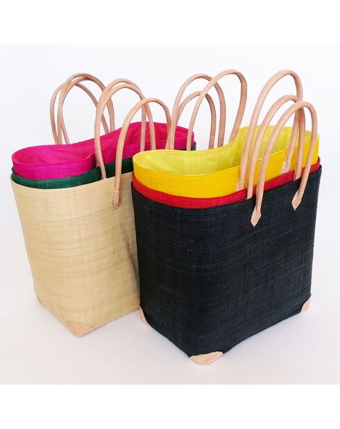 Handgemaakte strandmand van natuurlijke vezels Tamatave roze - 40x25x40 cm