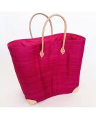 Handgemaakte strandmand van natuurlijke vezels Tamatave roze - 40x25x40 cm